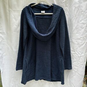 CMC Color Me Cotton Ribbed‎ Knit 100% Cotton Blue Cowl Neck Tunic Pockets Medium